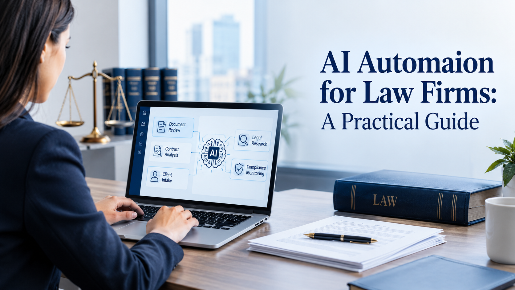 AI automation for law firms, showing how artificial intelligence can streamline legal workflows, document management, and client tasks.