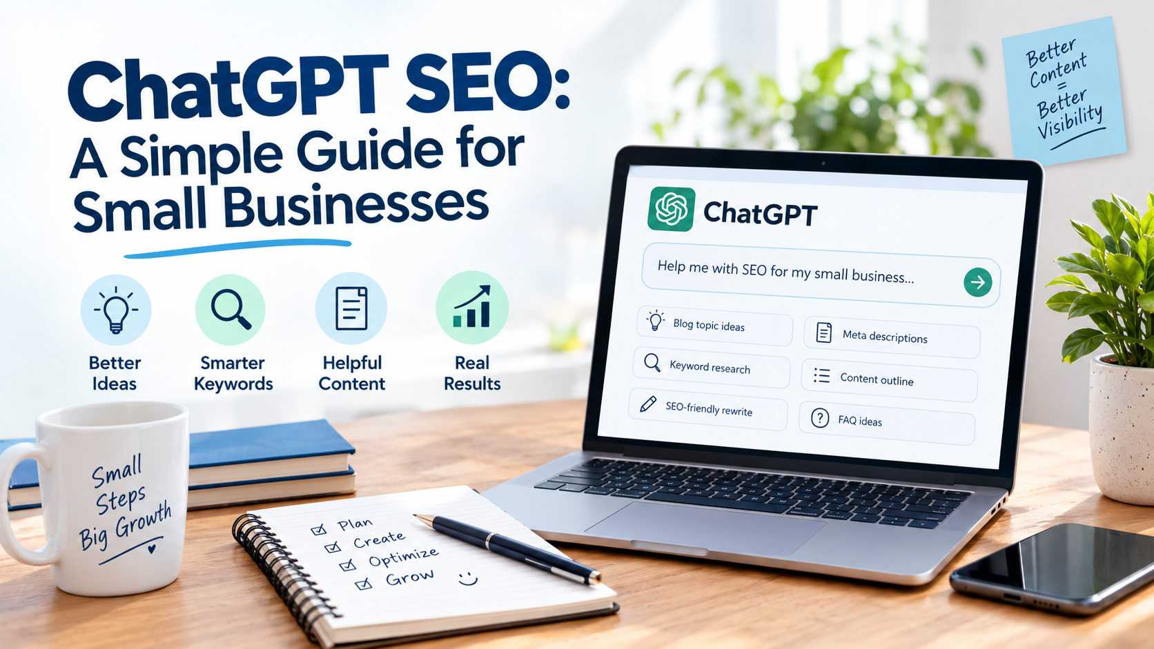 ChatGPT SEO guide for small businesses to improve search visibility, optimize content, and attract more customers.